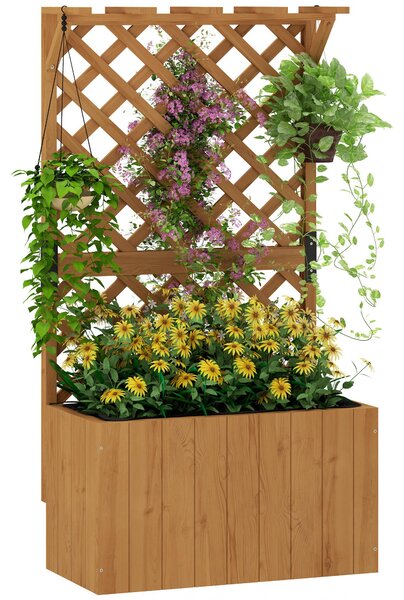 Vyvýšený záhon s treláží Outsunny, dřevěný květináč s treláží, 64 x 33 x 122 cm pro zahradu, balkon a terasu, květináč pro popínavé rostliny a košíkov