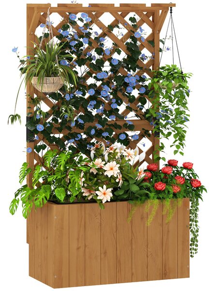Vyvýšený záhon s treláží Outsunny, dřevěný květináč s treláží, 64 x 33 x 122 cm pro zahradu, balkon a terasu, květináč pro popínavé rostliny a košíkov