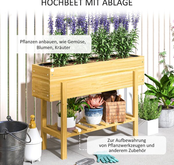 Vyvýšený záhon Outsunny se zásuvkou, zvýšený květináč na bylinky s odvodňovacími otvory, dřevěná květinová bedýnka, během odolný zeleninový záhon, zah