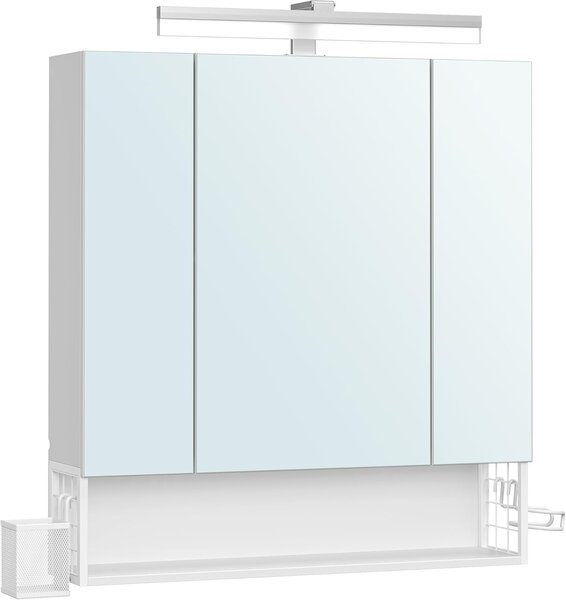 Koupelnová skříňka s LED osvětlením, s elektrickými zásuvkami, 16,5 × 70 × 75 cm, v barvě oblačné bílé