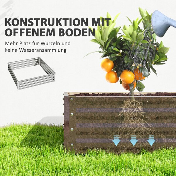 Zvýšený zahradní záhon Outsunny, květinový box, zeleninový záhon, herbář pro zahradu, terasu, balkon, ocel, stříbrný, 120 x 120 x 30 cm | Aosom