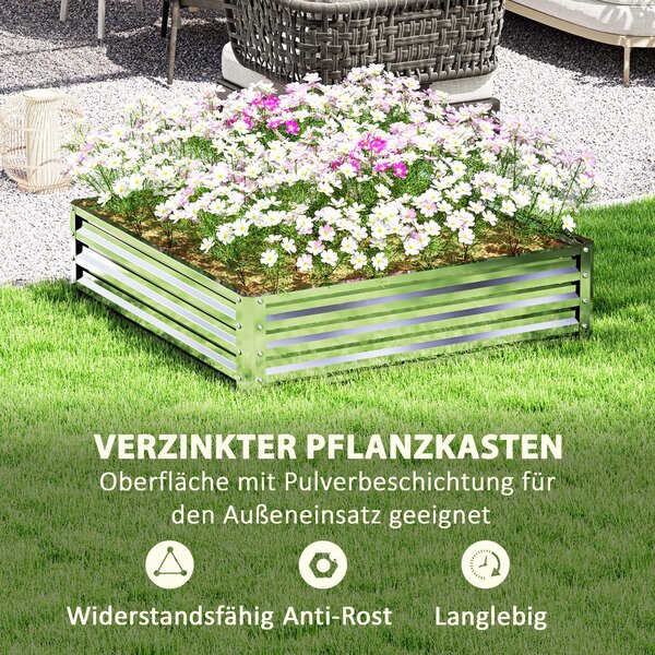 Zvýšený zahradní záhon Outsunny, květinový box, zeleninový záhon, herbář pro zahradu, terasu, balkon, ocel, stříbrný, 120 x 120 x 30 cm | Aosom