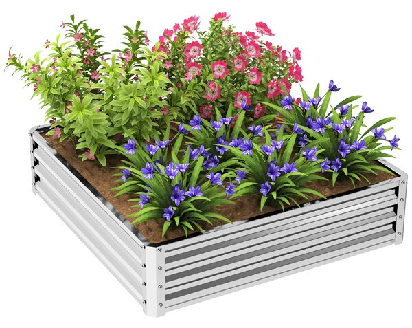 Zvýšený zahradní záhon Outsunny, květinový box, zeleninový záhon, herbář pro zahradu, terasu, balkon, ocel, stříbrný, 120 x 120 x 30 cm | Aosom