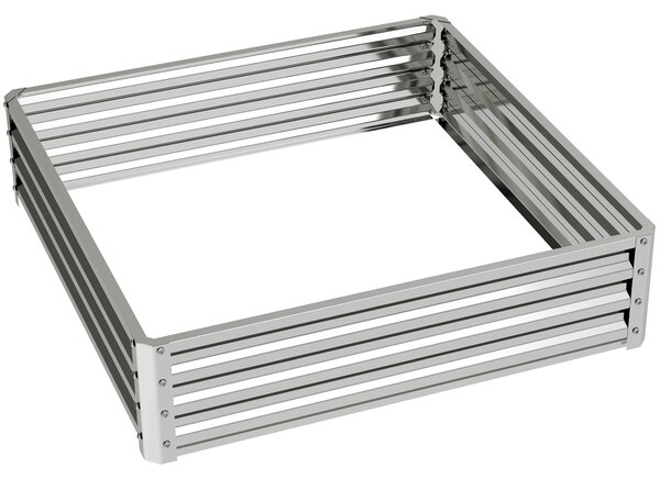 Zvýšený zahradní záhon Outsunny, květinový box, zeleninový záhon, herbář pro zahradu, terasu, balkon, ocel, stříbrný, 120 x 120 x 30 cm | Aosom