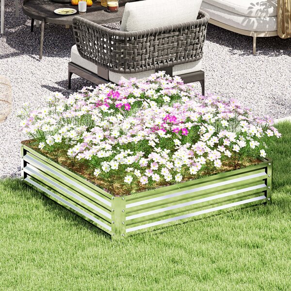 Zvýšený zahradní záhon Outsunny, květinový box, zeleninový záhon, herbář pro zahradu, terasu, balkon, ocel, stříbrný, 120 x 120 x 30 cm | Aosom