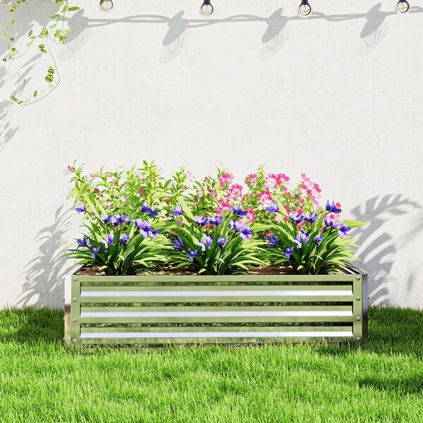 Zvýšený zahradní záhon Outsunny, květinový box, zeleninový záhon, herbář pro zahradu, terasu, balkon, ocel, stříbrný, 120 x 120 x 30 cm | Aosom