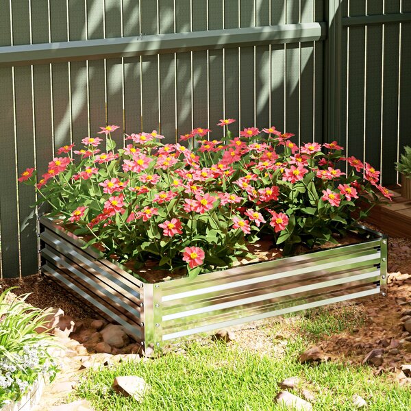 Zvýšený zahradní záhon Outsunny, květinový box, zeleninový záhon, herbář pro zahradu, terasu, balkon, ocel, stříbrný, 120 x 120 x 30 cm | Aosom