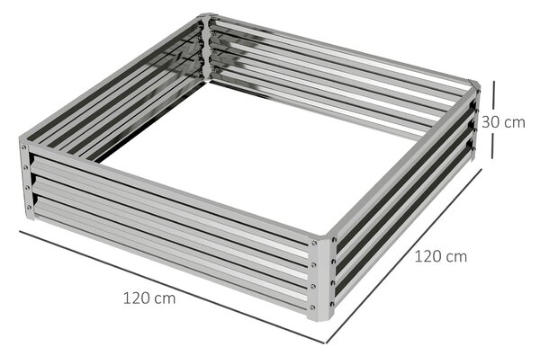 Zvýšený zahradní záhon Outsunny, květinový box, zeleninový záhon, herbář pro zahradu, terasu, balkon, ocel, stříbrný, 120 x 120 x 30 cm | Aosom
