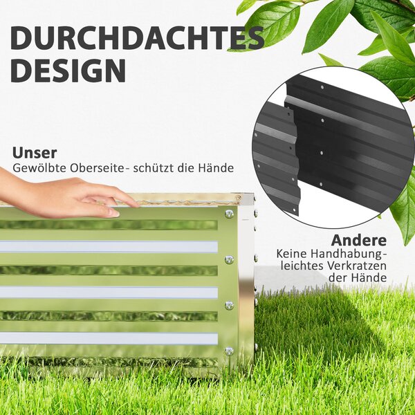 Zvýšený zahradní záhon Outsunny, květinový box, zeleninový záhon, herbář pro zahradu, terasu, balkon, ocel, stříbrný, 120 x 120 x 30 cm | Aosom