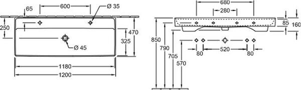 Villeroy & Boch Collaro umyvadlo 120x47 cm obdélníkový nábytkový bílá lesk 4A33C4R1