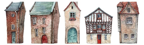 Obraz - Akvarelové domečky (170x50 cm)
