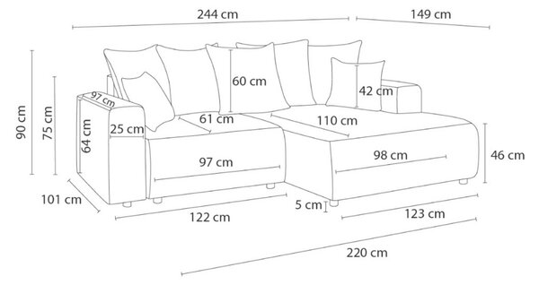 -25 % Dny MOMENTI– Bobochic Paris Tmavě modrá rozkládací pohovka Atilla 244 cm, levá