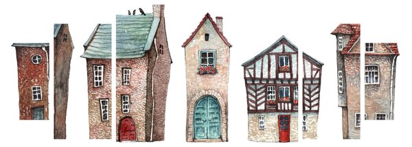 Obraz - Akvarelové domečky (210x100 cm)