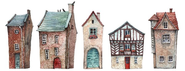 Skleněný obraz - Akvarelové domečky (70x50 cm)
