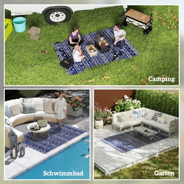 Outsunny Venkovní Koberec Robustní, Odolný vůči Počasí, Koberec s Boho Stylem, Venkovní Koberec pro Obývací Pokoj, Balkon, Zahradu, Terasu, Koupelnu