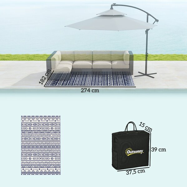 Outsunny Venkovní Koberec Robustní, Odolný vůči Počasí, Koberec s Boho Stylem, Venkovní Koberec pro Obývací Pokoj, Balkon, Zahradu, Terasu, Koupelnu