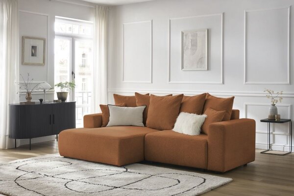 -25 % Dny MOMENTI– Bobochic Paris Terakotově oranžová rozkládací pohovka Atilla 244 cm, levá