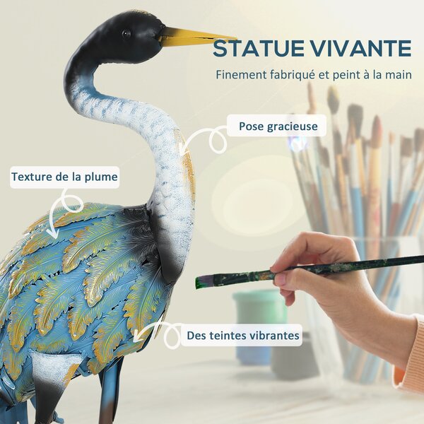 Outsunny Zahradní Figurína, Socha Herona z Kovového Materiálu, Dekorace do Zahrady 63 cm, pro Rybník, Terasu, Trávník, vícebarevná | Aosom