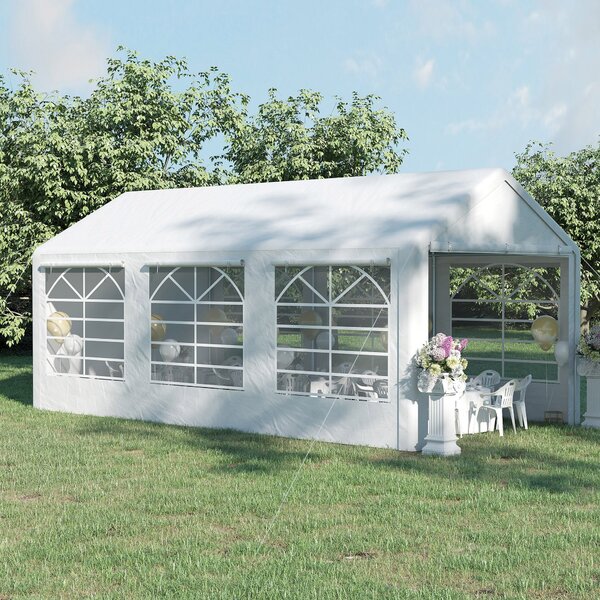 Pavilonový párty stan Outsunny 3x6m se 4 bočními stěnami a okny z polyesteru a kovu – bílý | Aosom