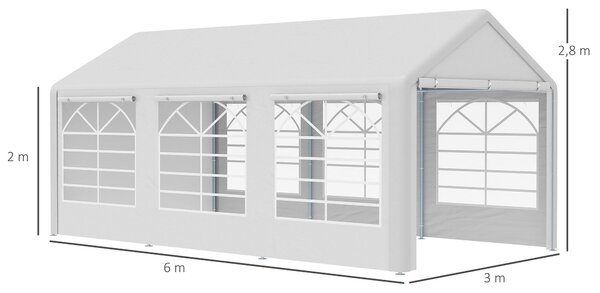 Pavilonový párty stan Outsunny 3x6m se 4 bočními stěnami a okny z polyesteru a kovu – bílý | Aosom