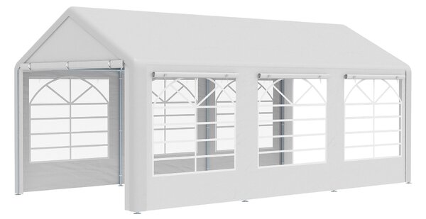 Pavilonový párty stan Outsunny 3x6m se 4 bočními stěnami a okny z polyesteru a kovu – bílý | Aosom