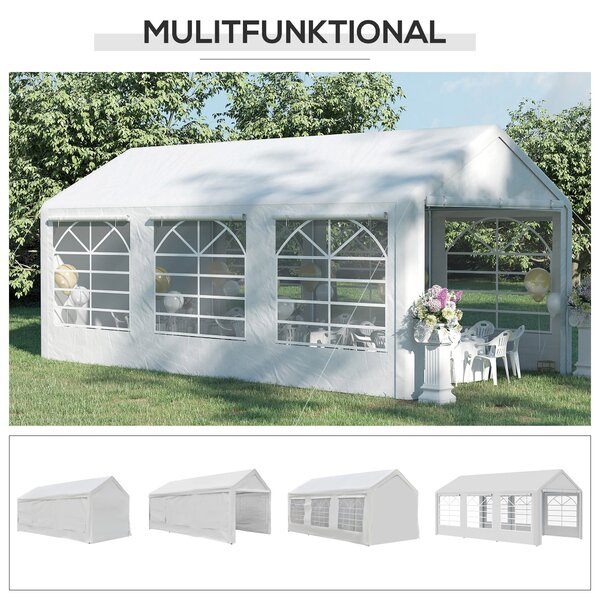 Pavilonový párty stan Outsunny 3x6m se 4 bočními stěnami a okny z polyesteru a kovu – bílý | Aosom
