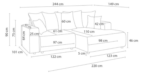-25 % Dny MOMENTI– Bobochic Paris Tmavě modrá rozkládací pohovka Atilla 244 cm, pravá