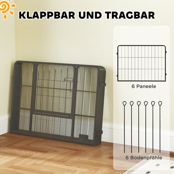 PawHut Ohrádka pro štěňata 60 cm vysoká, 6-dílná ohrádka pro psy, DIY ohrádka se dveřmi, volně se pohybující prostor pro malé psy, ocel, šedá | Aosom