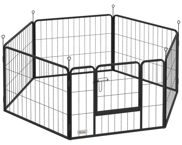 PawHut Ohrádka pro štěňata 60 cm vysoká, 6-dílná ohrádka pro psy, DIY ohrádka se dveřmi, volně se pohybující prostor pro malé psy, ocel, šedá | Aosom