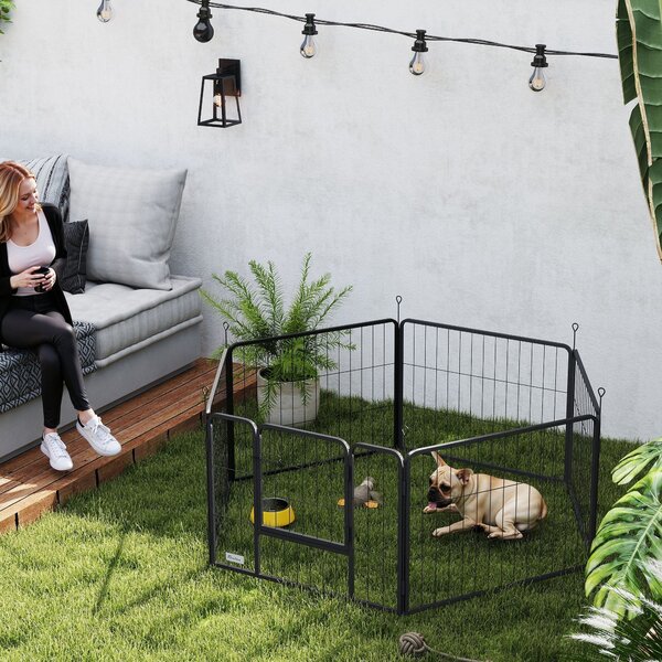 PawHut Ohrádka pro štěňata 60 cm vysoká, 6-dílná ohrádka pro psy, DIY ohrádka se dveřmi, volně se pohybující prostor pro malé psy, ocel, šedá | Aosom