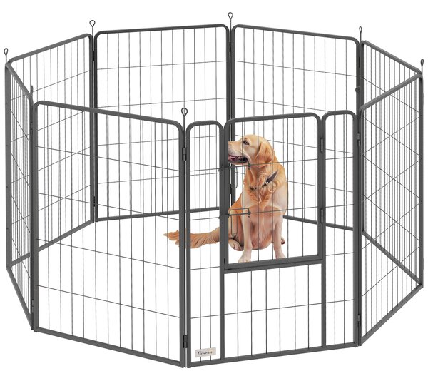PawHut Skládací ohrádka pro štěňata s 8 panely 68x100 cm, každé dveře, kotvy do země, flexibilní skládací ochranný kryt, ohrádka 100 cm vysoká, vhodná