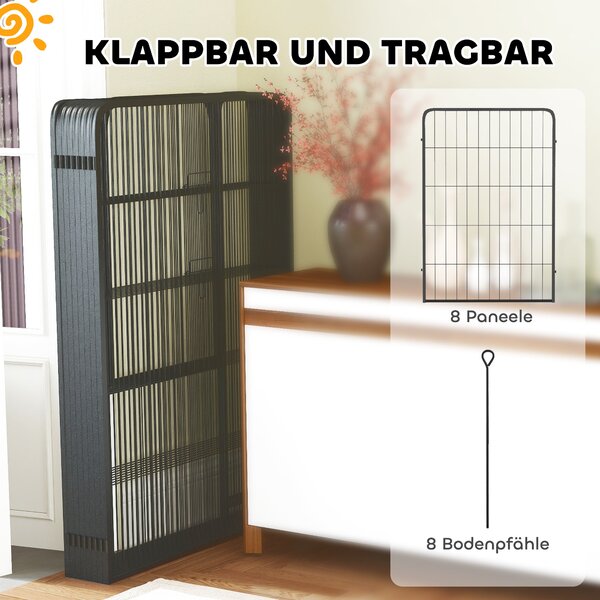 PawHut Skládací ohrádka pro štěňata s 8 panely 68x100 cm, každé dveře, kotvy do země, flexibilní skládací ochranný kryt, ohrádka 100 cm vysoká, vhodná