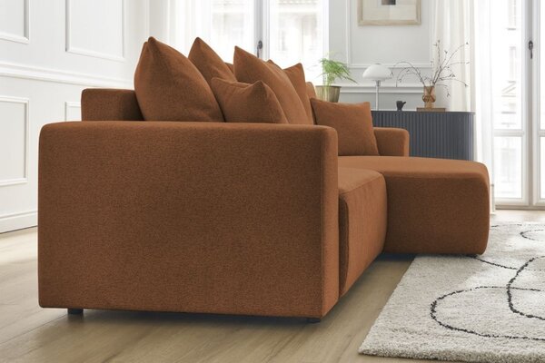 -25 % Dny MOMENTI– Bobochic Paris Terakotově oranžová rozkládací pohovka Atilla 244 cm, pravá