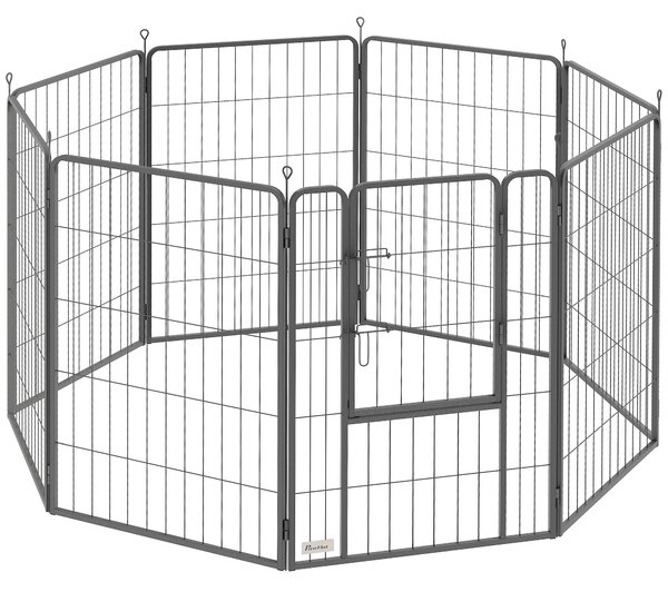PawHut Skládací ohrádka pro štěňata s 8 panely 68x100 cm, každé dveře, kotvy do země, flexibilní skládací ochranný kryt, ohrádka 100 cm vysoká, vhodná