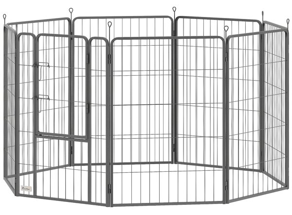 PawHut Skládací ohrádka pro štěňata s 8 panely 68x100 cm, každé dveře, kotvy do země, flexibilní skládací ochranný kryt, ohrádka 100 cm vysoká, vhodná