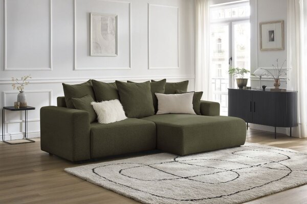 -25 % Dny MOMENTI– Bobochic Paris Zelená rozkládací pohovka Atilla 244 cm, pravá
