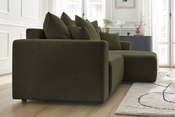 -25 % Dny MOMENTI– Bobochic Paris Zelená rozkládací pohovka Atilla 244 cm, pravá