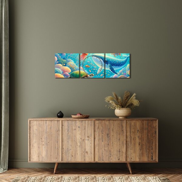 Obraz - Svět pod hladinou (s hodinami) (90x30 cm)