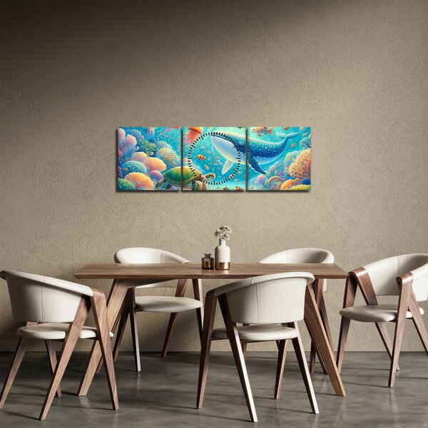 Obraz - Svět pod hladinou (s hodinami) (90x30 cm)