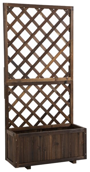 Vyvýšený zahradní záhonová skříňka Outsunny s treláží, dřevěná květinová skříňka, 72,5x31,5x149,5 cm pro zahradu, balkon, terasu, květináč pro popínav