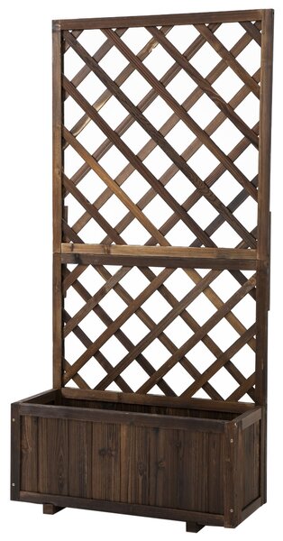 Vyvýšený zahradní záhonová skříňka Outsunny s treláží, dřevěná květinová skříňka, 72,5x31,5x149,5 cm pro zahradu, balkon, terasu, květináč pro popínav