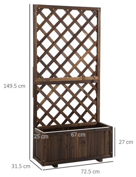 Vyvýšený zahradní záhonová skříňka Outsunny s treláží, dřevěná květinová skříňka, 72,5x31,5x149,5 cm pro zahradu, balkon, terasu, květináč pro popínav