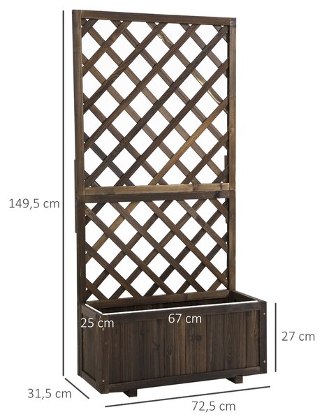 Vyvýšený zahradní záhonová skříňka Outsunny s treláží, dřevěná květinová skříňka, 72,5x31,5x149,5 cm pro zahradu, balkon, terasu, květináč pro popínav