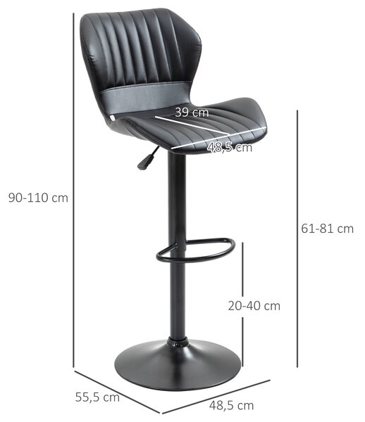 HOMCOM Sada 2 Barových Židlí 360° Otočné Barové Židle s Nastavitelnou Výškou, Bistro Židle s Opěrkou pro Barový Pult, Kuchyň a Jídelnu, Moderní Design