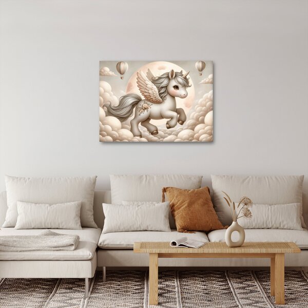Obraz - Jednorožec v oblacích (70x50 cm)