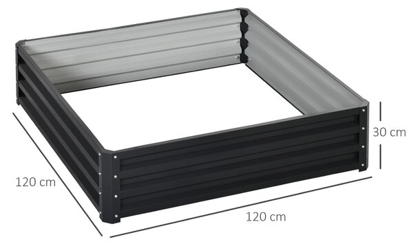 Vyvýšený záhon Outsunny, květinový box, zeleninový záhon, box na rostliny, bylinkový záhon do zahrady, na terasu, balkon, ocel, šedý, 120 x 120 x 30 c