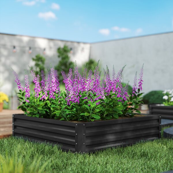 Vyvýšený záhon Outsunny, květinový box, zeleninový záhon, box na rostliny, bylinkový záhon do zahrady, na terasu, balkon, ocel, šedý, 120 x 120 x 30 c