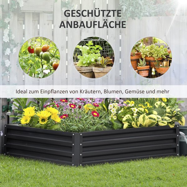 Vyvýšený záhon Outsunny, květinový box, zeleninový záhon, box na rostliny, bylinkový záhon do zahrady, na terasu, balkon, ocel, šedý, 120 x 120 x 30 c
