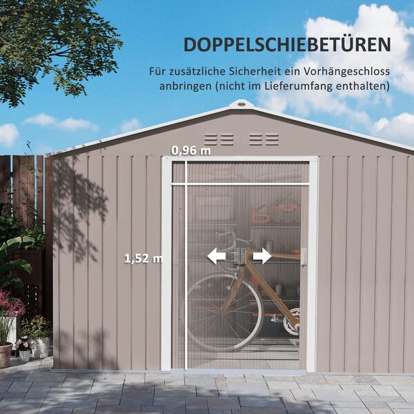 Outsunny Kůlna na Nářadí 4,9 m², Zahradní Kůlna s Pultovou Střechou, Posuvné Dveře, Základna, 277 x 195 x 192 cm, Kůlna z Pozinkované Oceli, Odolná pr