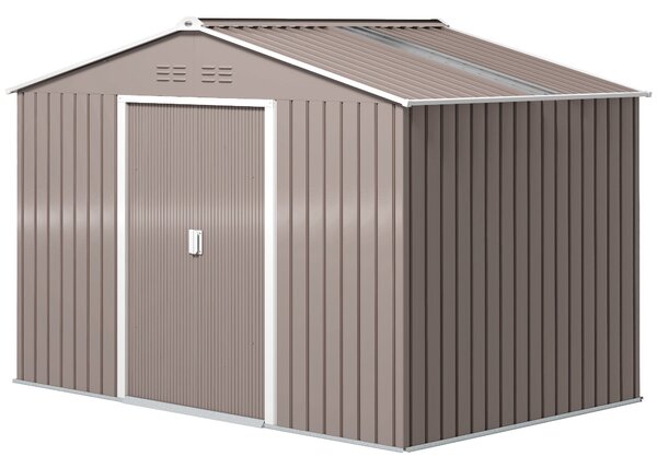 Outsunny Kůlna na Nářadí 4,9 m², Zahradní Kůlna s Pultovou Střechou, Posuvné Dveře, Základna, 277 x 195 x 192 cm, Kůlna z Pozinkované Oceli, Odolná pr
